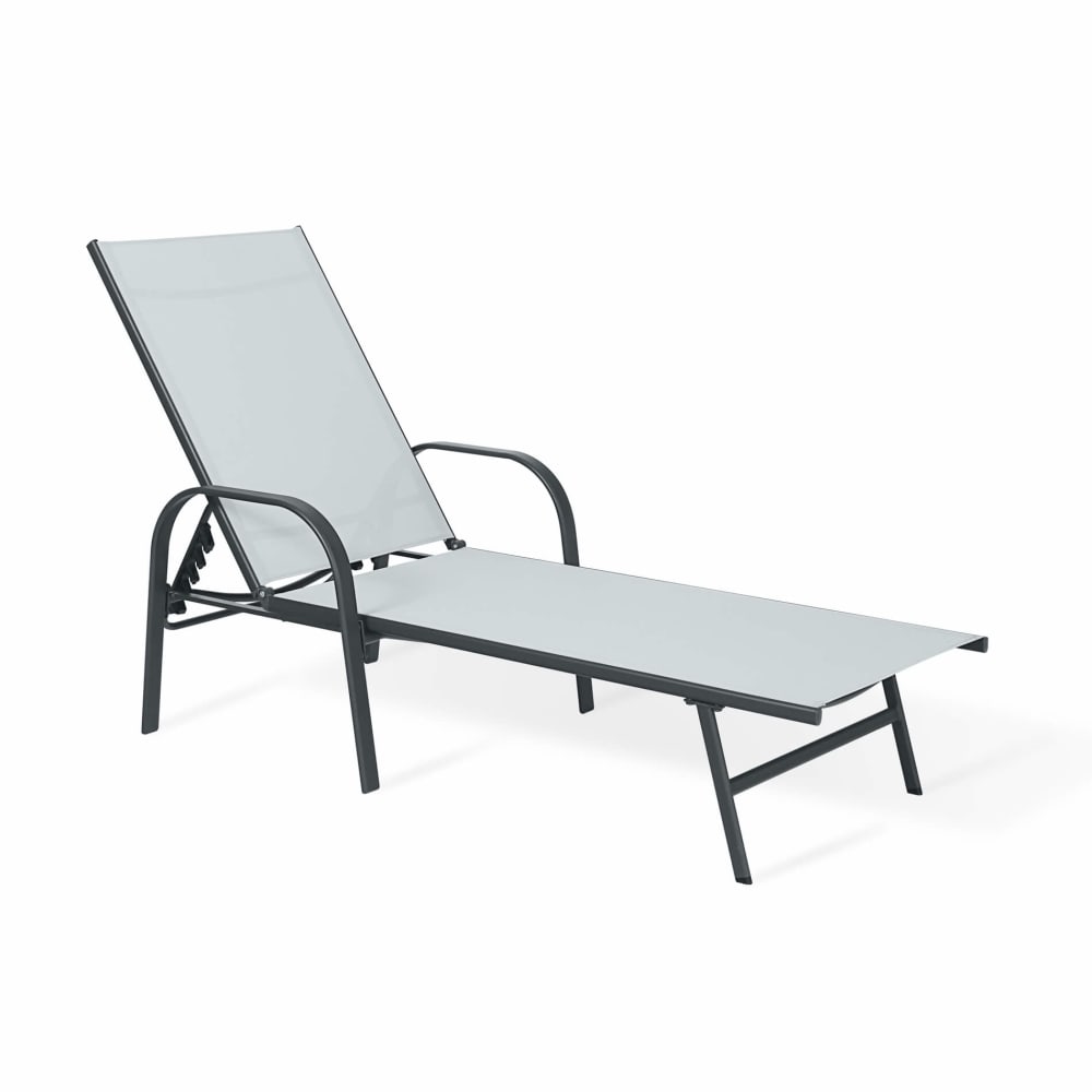 Transat pliable en acier et polyester gris clai