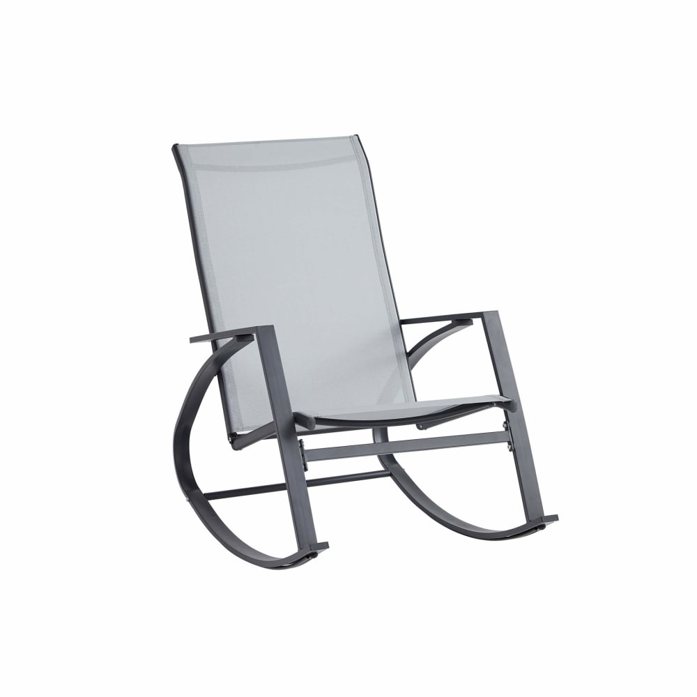 Chaise à bascule d'extérieur en acier et polyester, gris clair