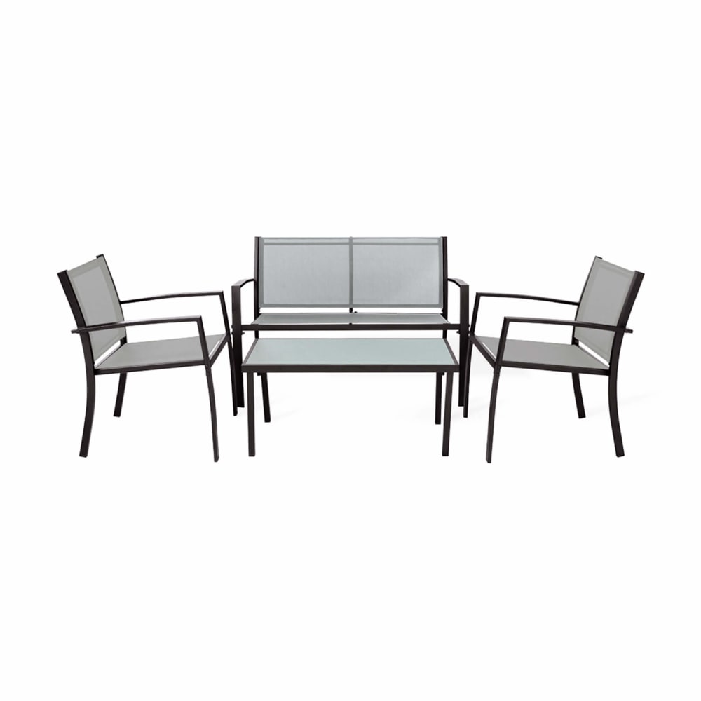 Salon de jardin 4 places en acier et polyester gris clair