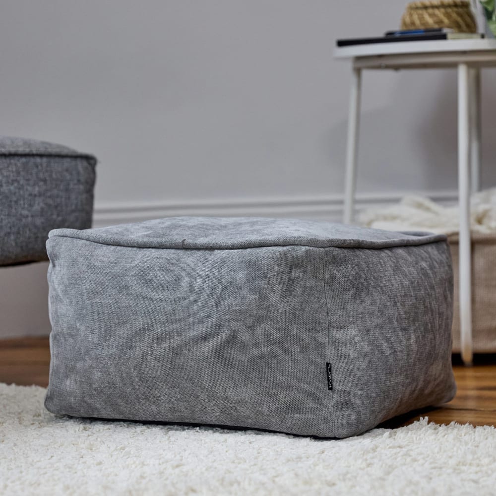 Quadratischer Sitzpouf-Fußhocker, strukturierter Chenille-Stoff,