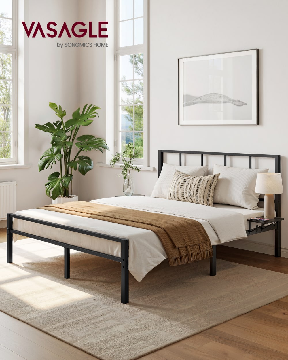Cadre de lit avec étagères adapté pour matelas 140 x 190 cm noir mat