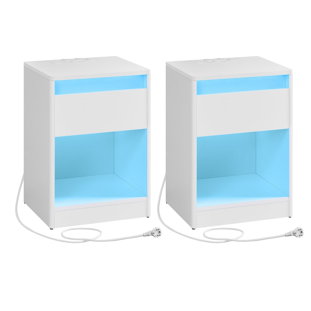 Tables de chevet  lot de 2 avec multiprise et tiroir blanc