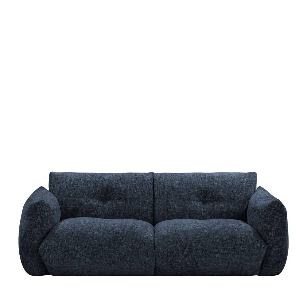 Canapé droit 3 places en tissu à dossier capitonné - Bleu