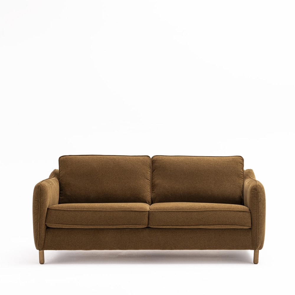 Canapé convertible express 3 places en tissu pieds bois foncé - Bronze