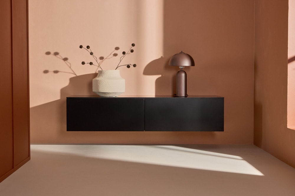 Meuble TV suspendu 2 tiroirs en bois L160cm - Noir