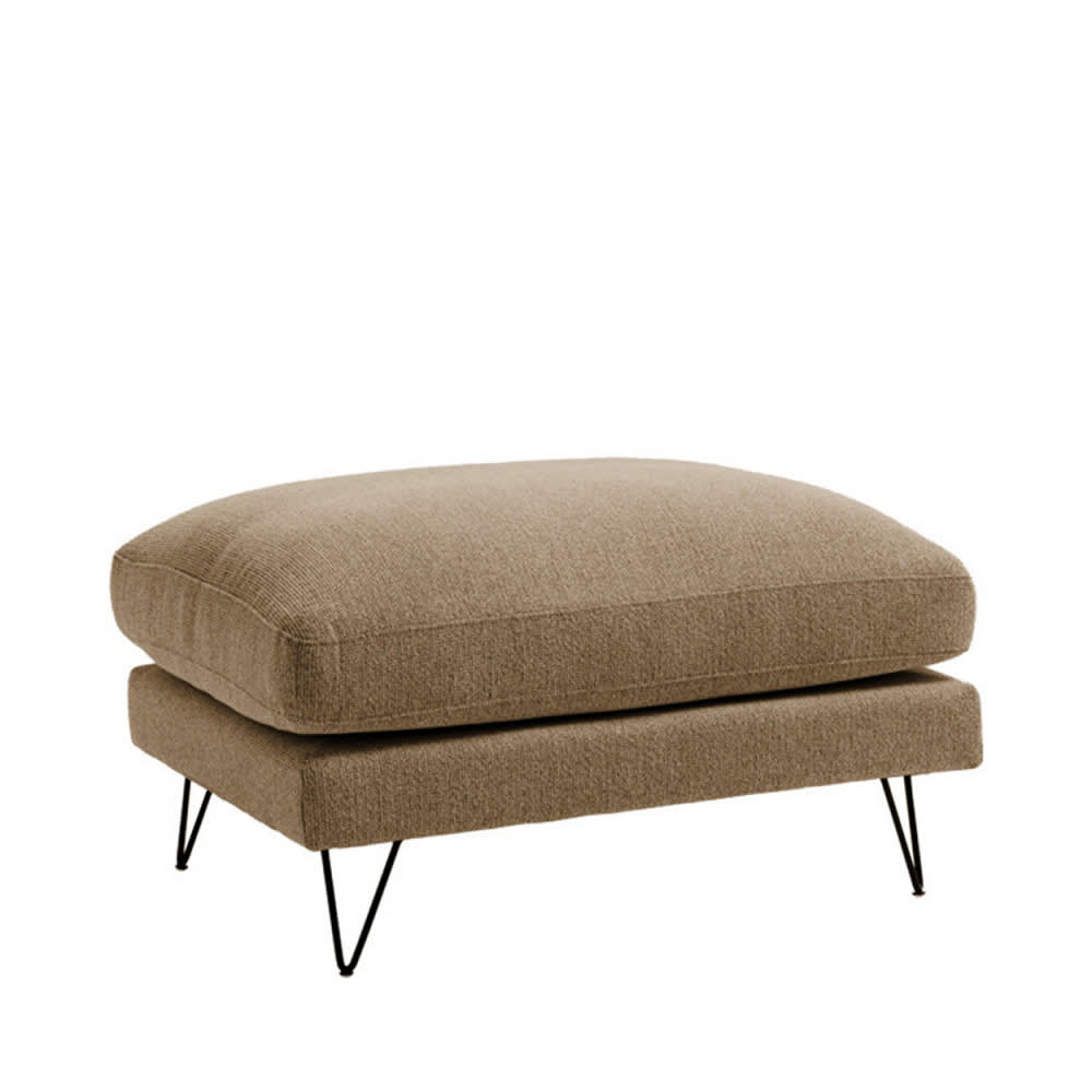 Pouf en tissu pieds épingles noirs - caramel chiné