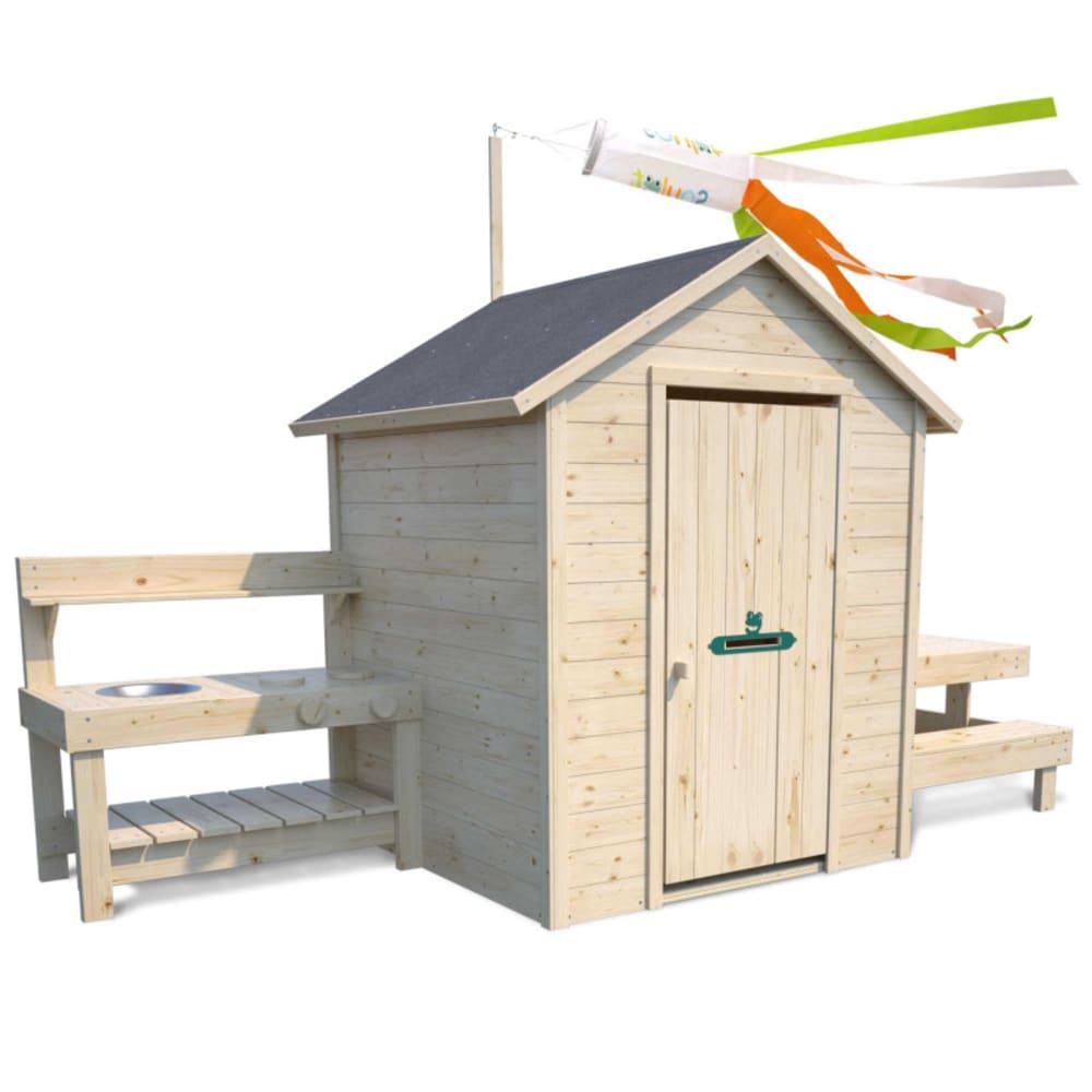 Maisonnette en bois avec cuisine et table de pique-nique