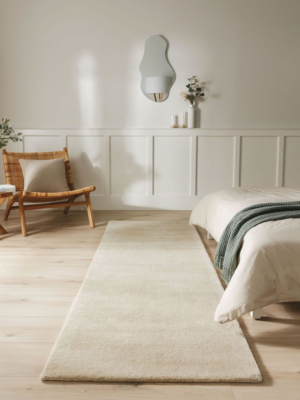 Tapis de couloir en laine crème 70x200