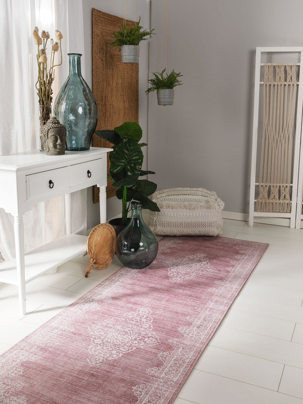 Tapis de couloir rose 80x240