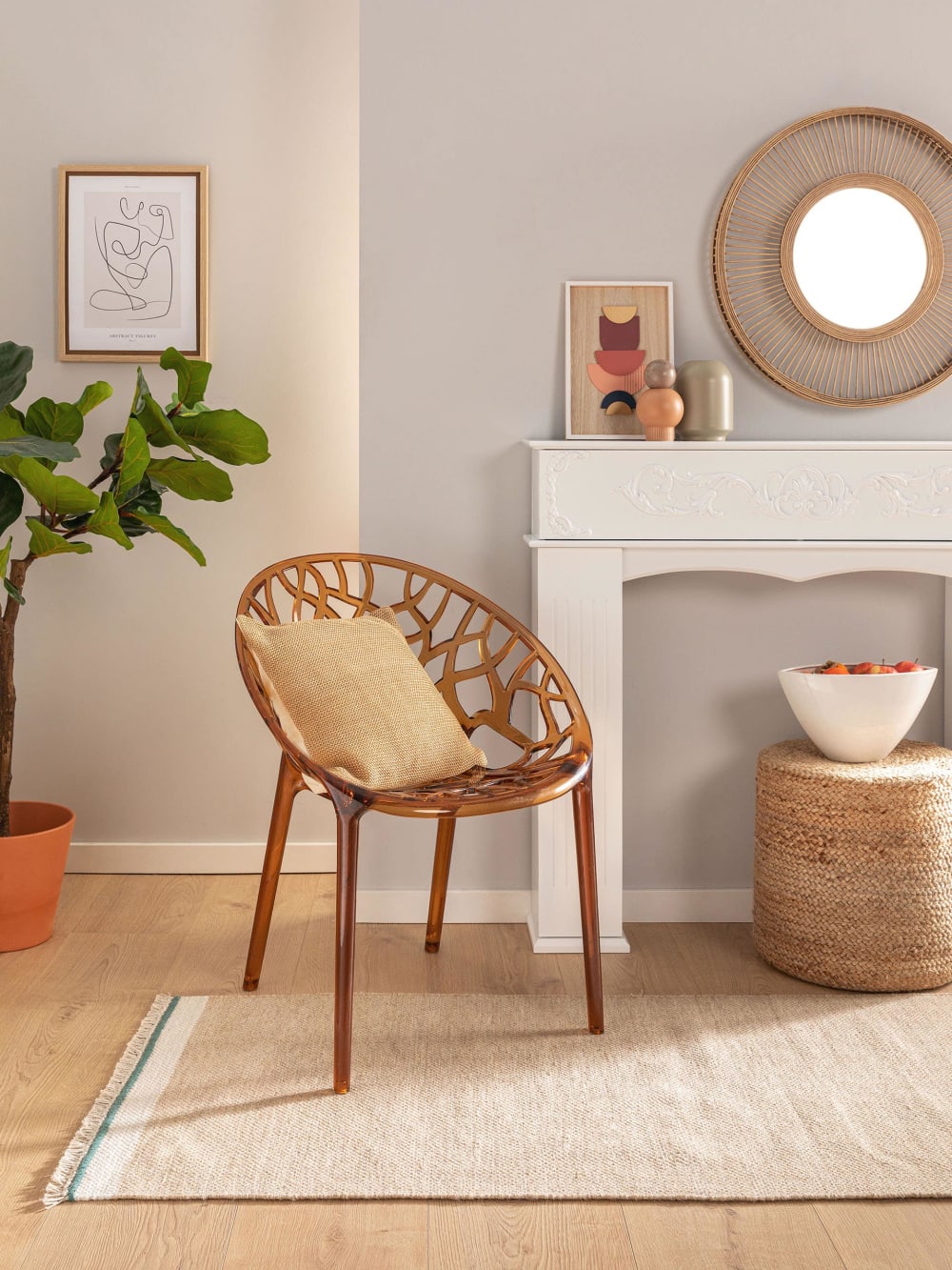 Tapis de couloir en laine beige 80x250