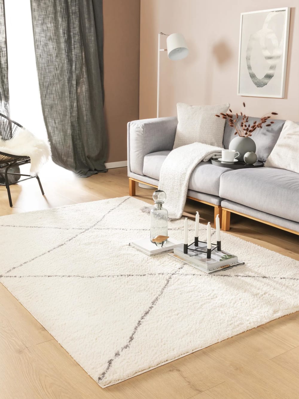 Tapis à poils longs crème 140x200 — vue 3