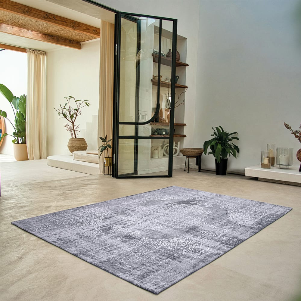 Tapis salon et chambre tissé plat 080x150 cm gris — vue 3