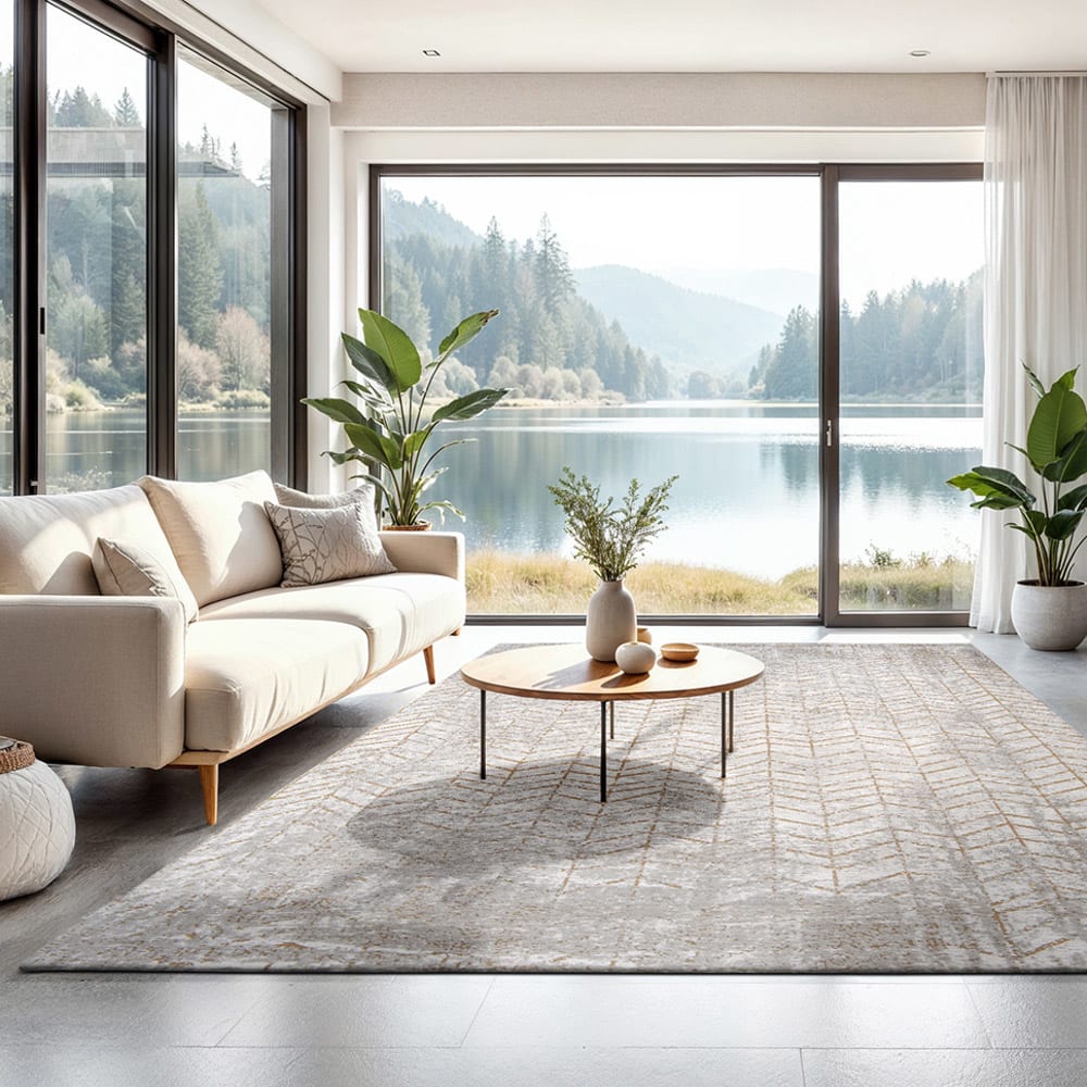 Louis de Poortere JACOB'S LADDER - Teppich waschbar In-/Outdoor Beige 280x390 style modern Weiß Pes - Polyester