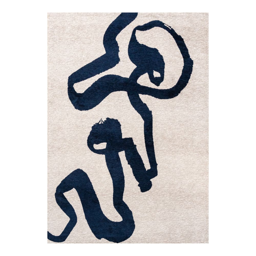 Louis de Poortere RIBBON - Teppich waschbar In-/Outdoor Blau 140x200 Weiß Pes - Polyester