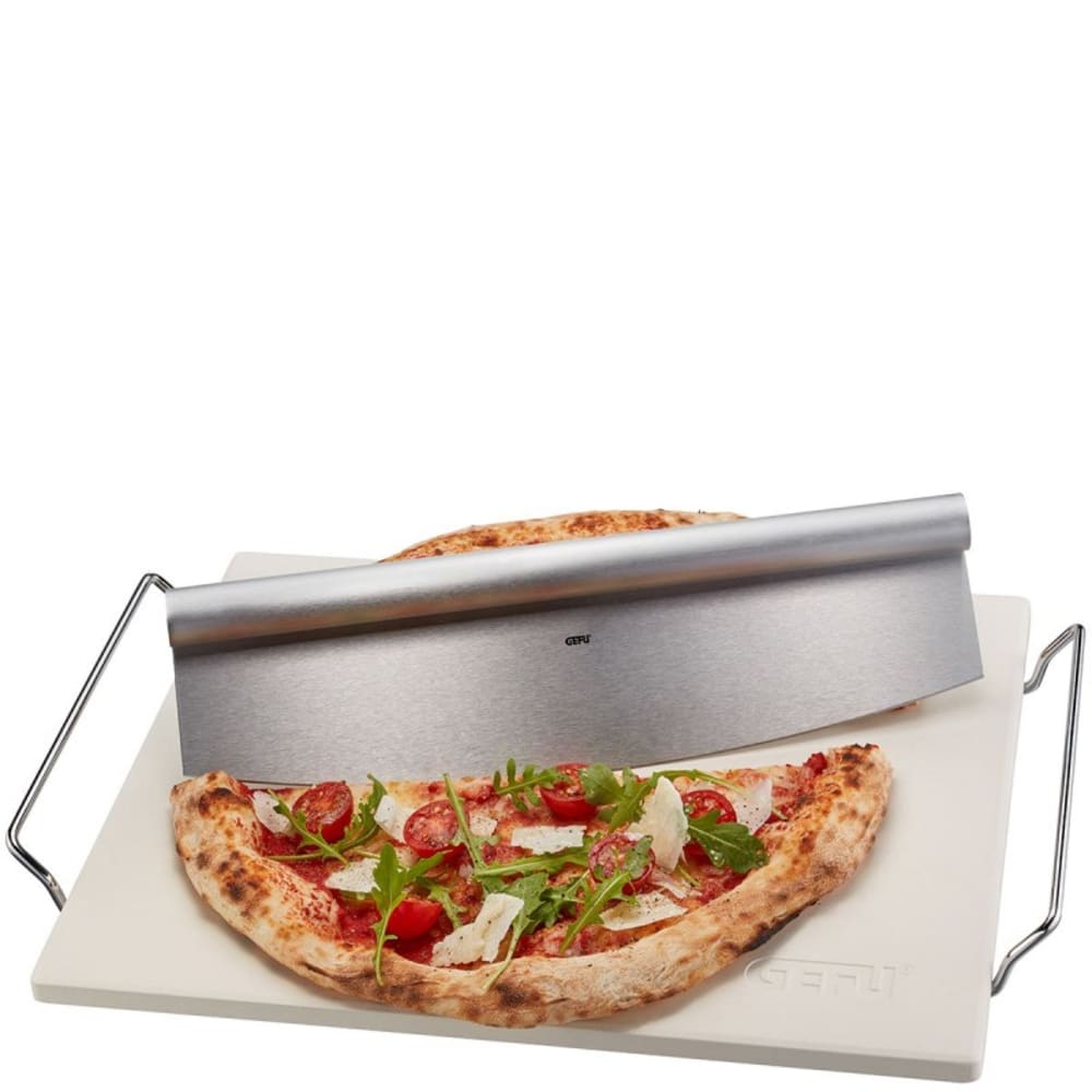Pierre à pizza céramique avec cadre et couteau à découper