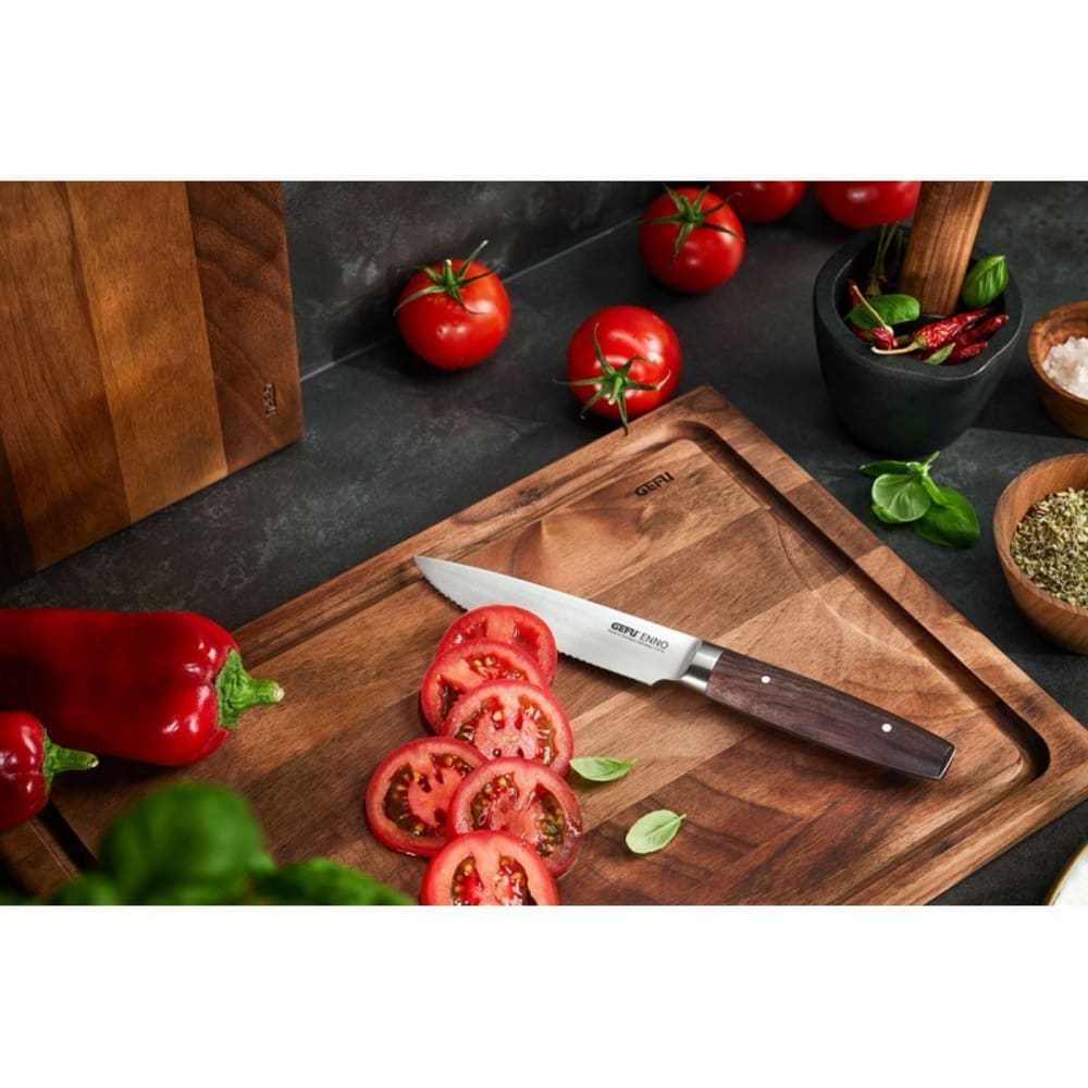 Couteau universel avec lame dentelée en acier et bois 11,5 cm