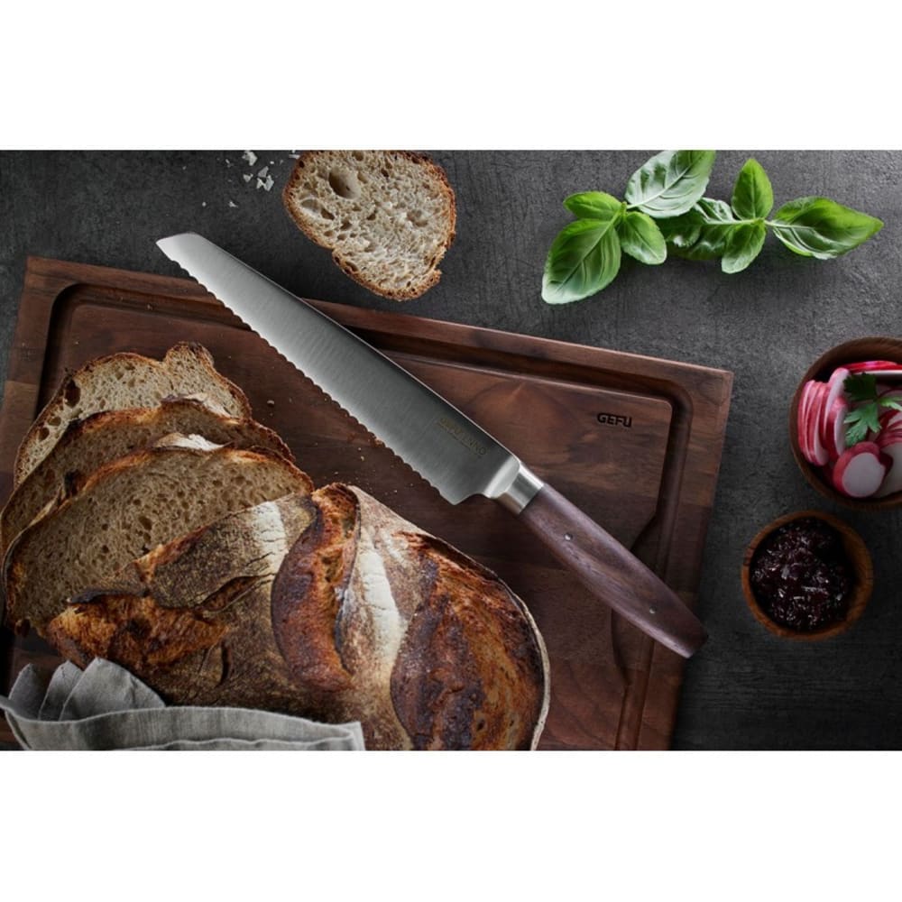 Couteau à pain avec lame dentelée en acier et bois de noyer 21 cm
