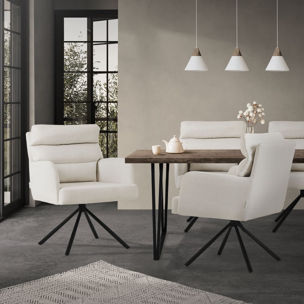 Esszimmerstühle drehbar 4er Set Beige Stoffbezug Metallbeine