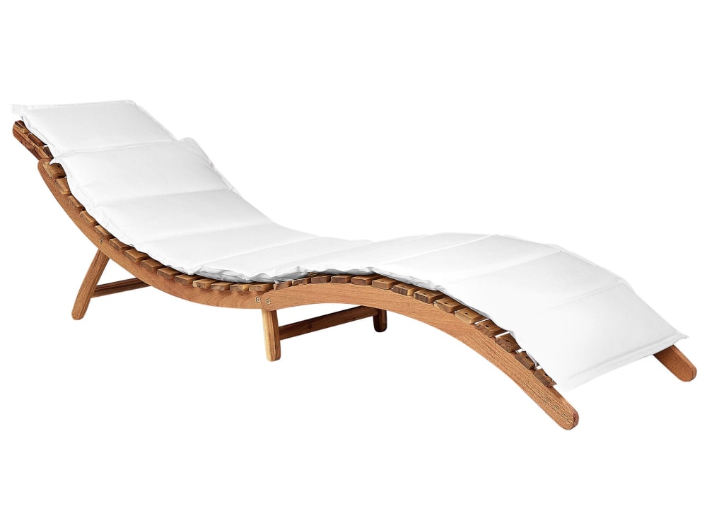 Chaise longue avec coussin bois d'acacia blanc cassé
