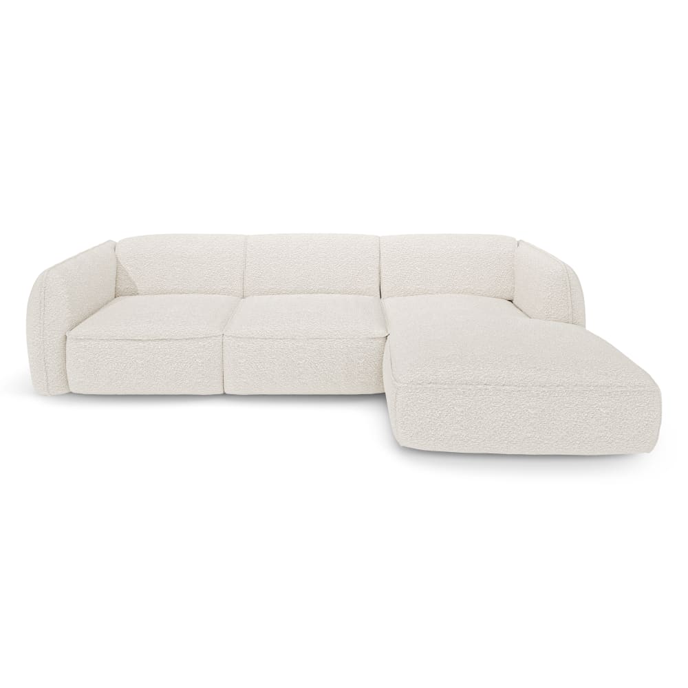Canapé d'angle droit 5 places en tissu bouclette crème