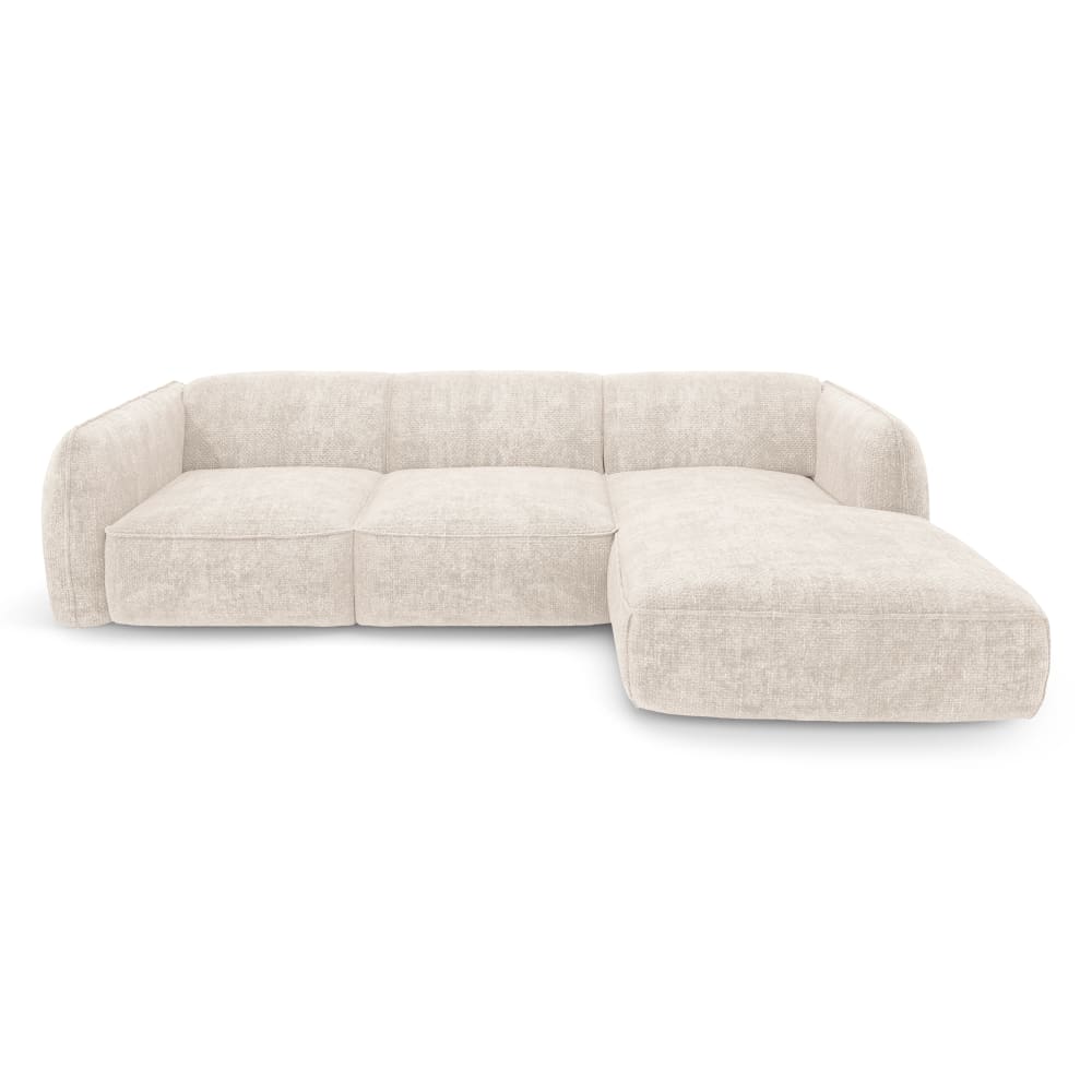 Canapé d'angle droit velours tramé crème