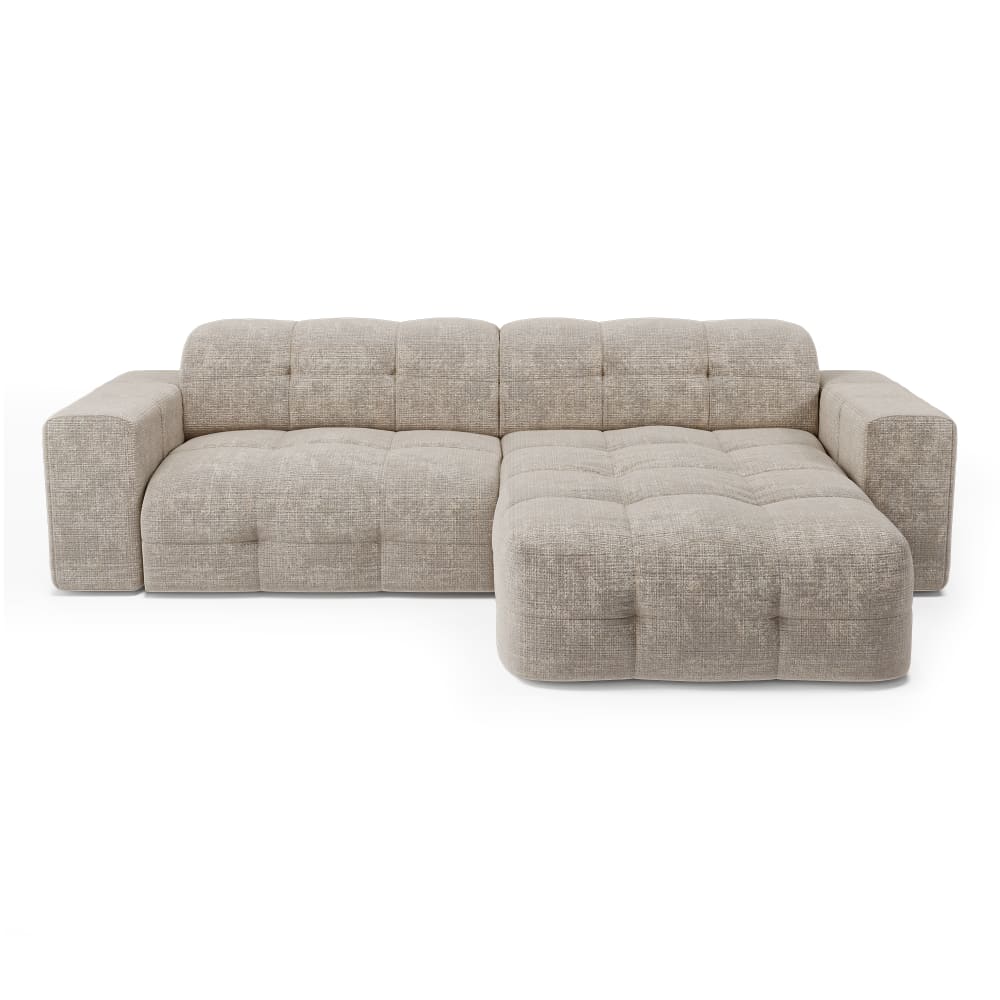 Canapé d'angle droit 5 places velours gaufré beige