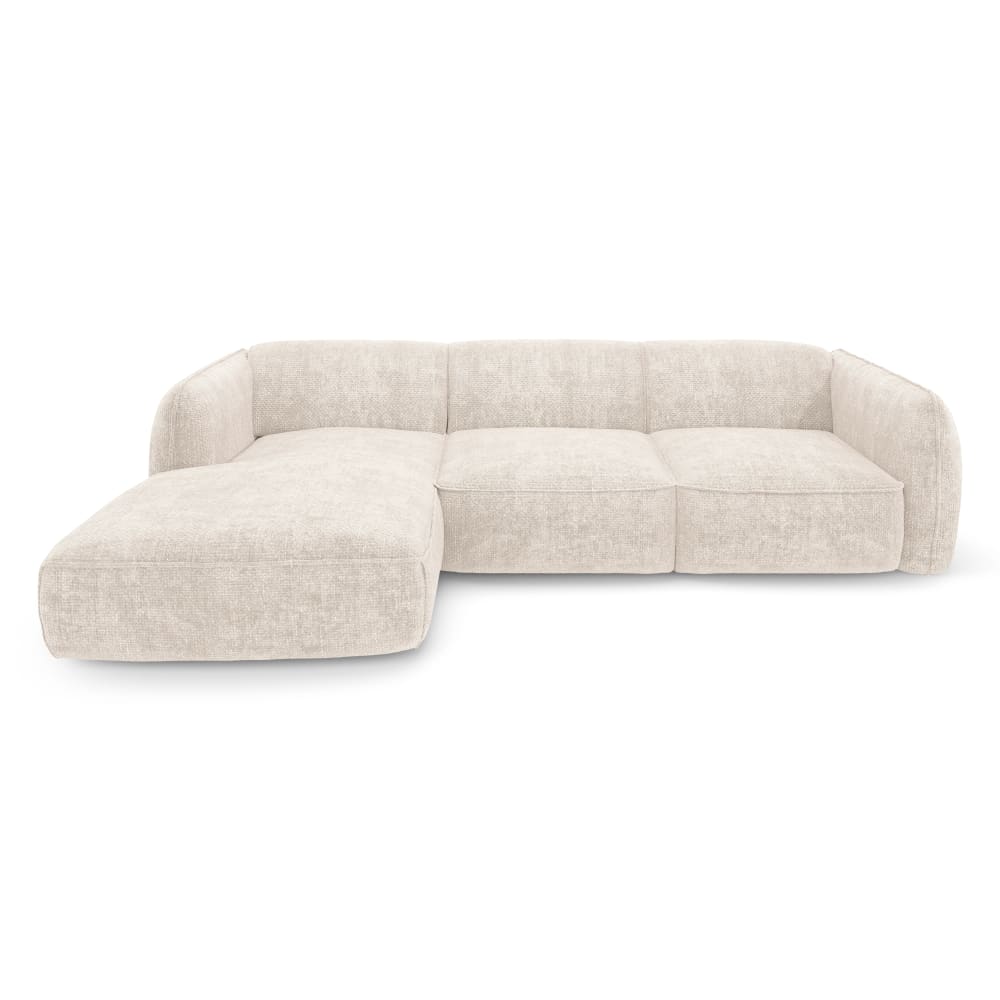 Canapé d'angle gauche velours tramé crème