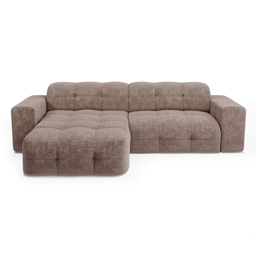 Canapé d'angle gauche 5 places en velours gaufré taupe