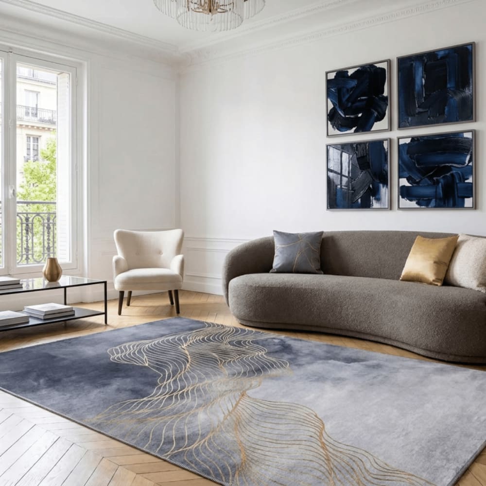 AFK Living Teppich mit englischer Nahtverarbeitung 160 x 230 cm style modern Blau Öko-Tex Zertifikat Pes - Polyester