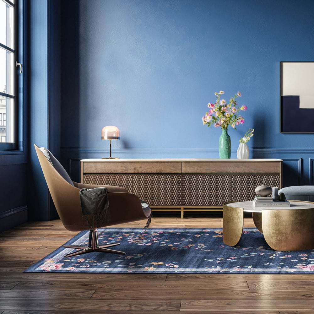 AFK Living Teppich mit englischer Nahtverarbeitung 120 x 170 cm style modern Blau Öko-Tex Zertifikat Pes - Polyester