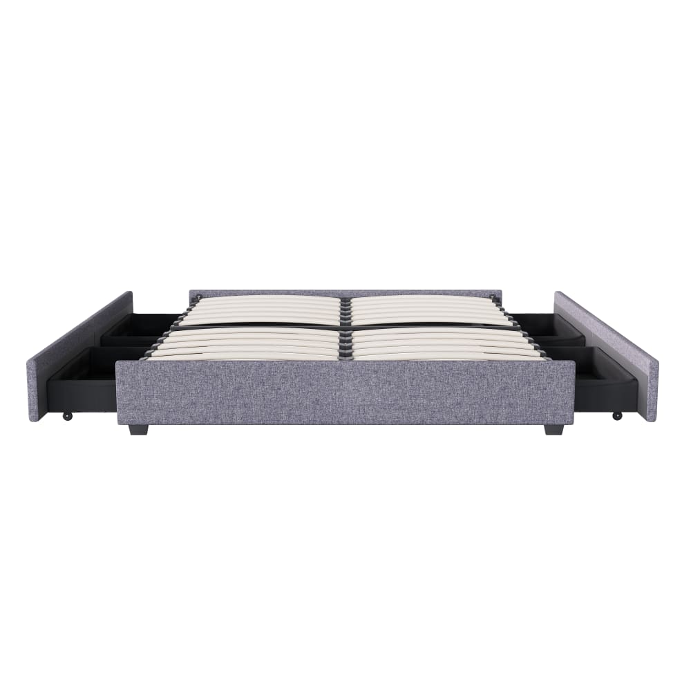 November Sleep Bett 140 x 200 cm mit Schubladen, Lattenrost, grauer Stoffrahmen - Holz