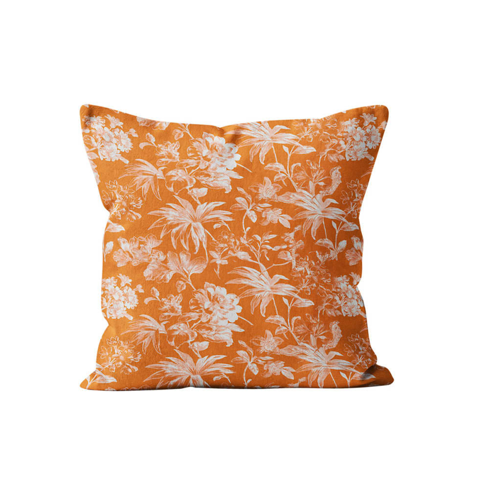 Coussin floral coton terracotta 45x45cm