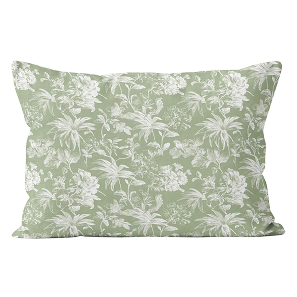 Coussin floral coton vert 40x60cm
