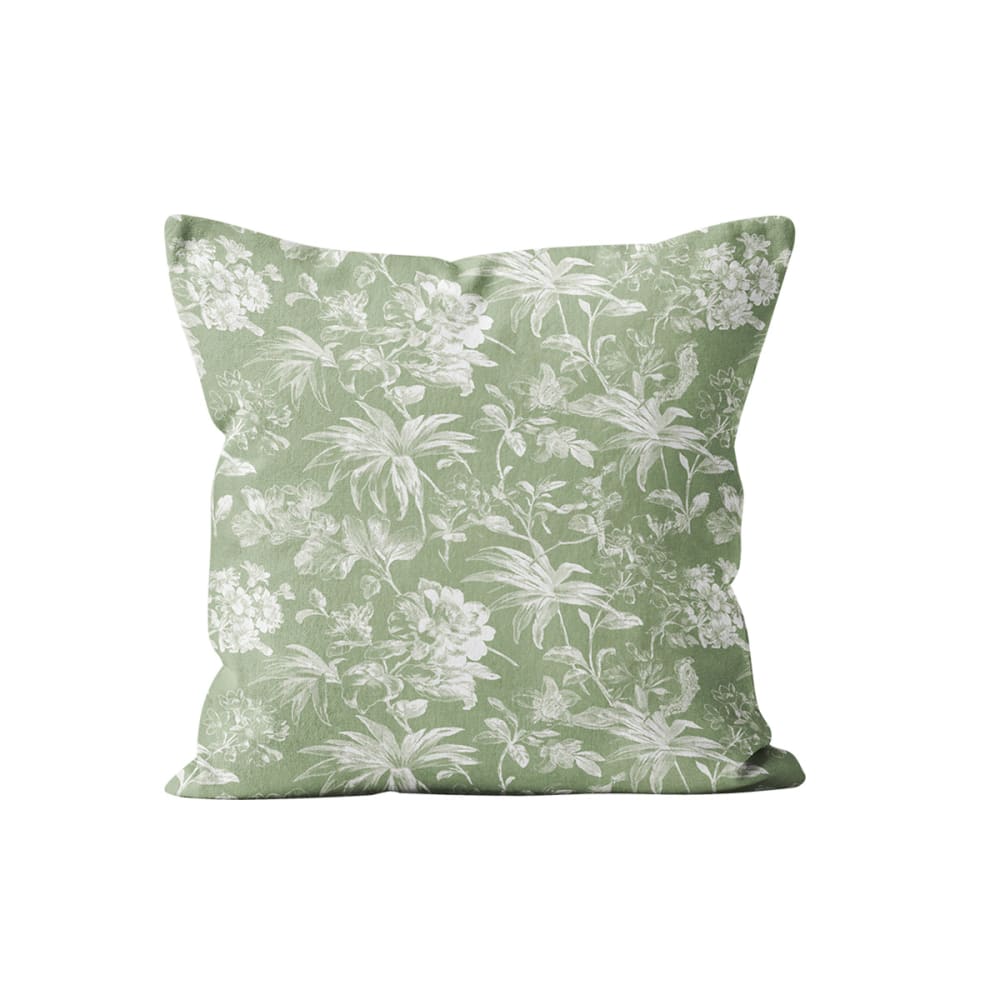 Coussin floral coton vert 45x45cm