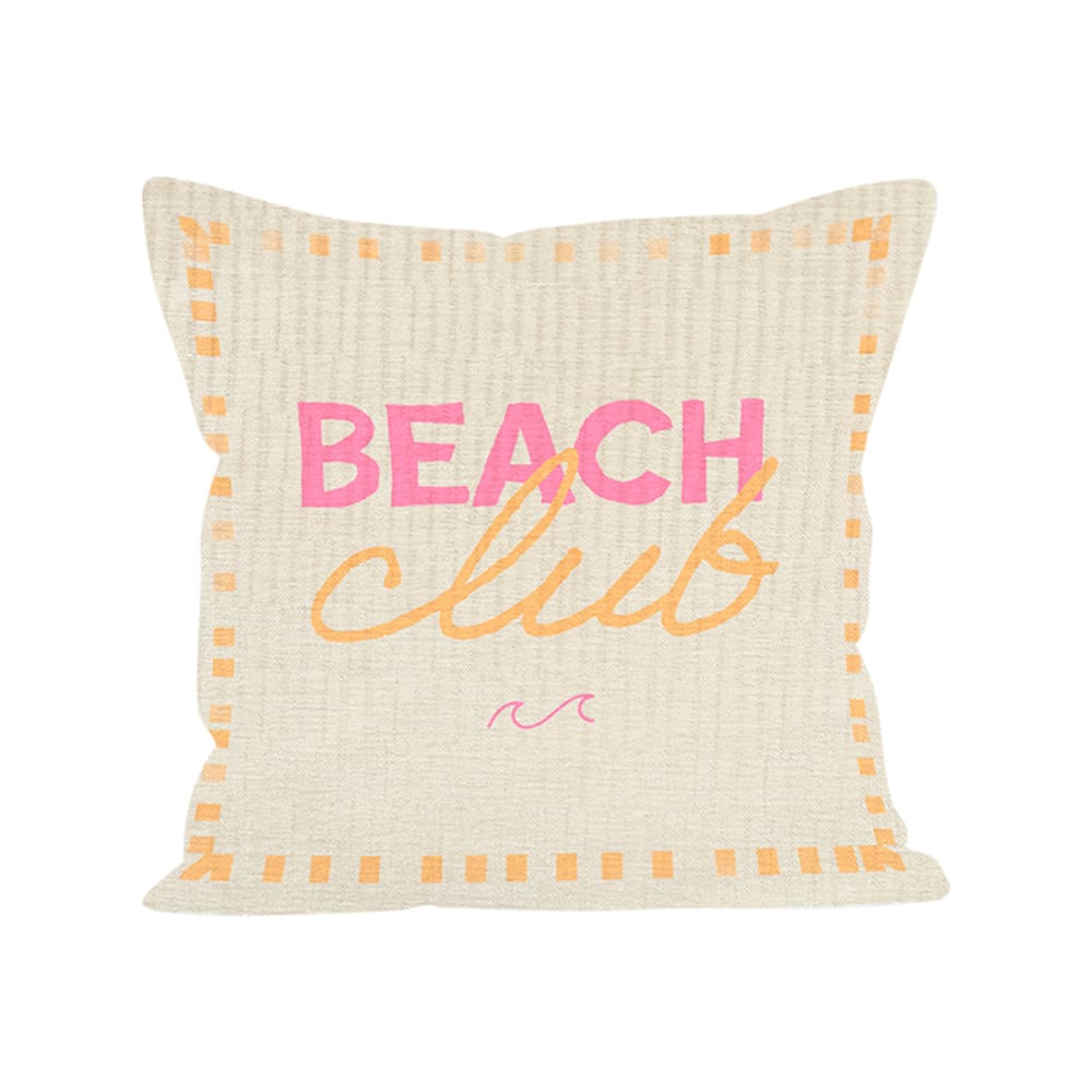 Coussin imprimé motif beach club polyester rose 40x40cm