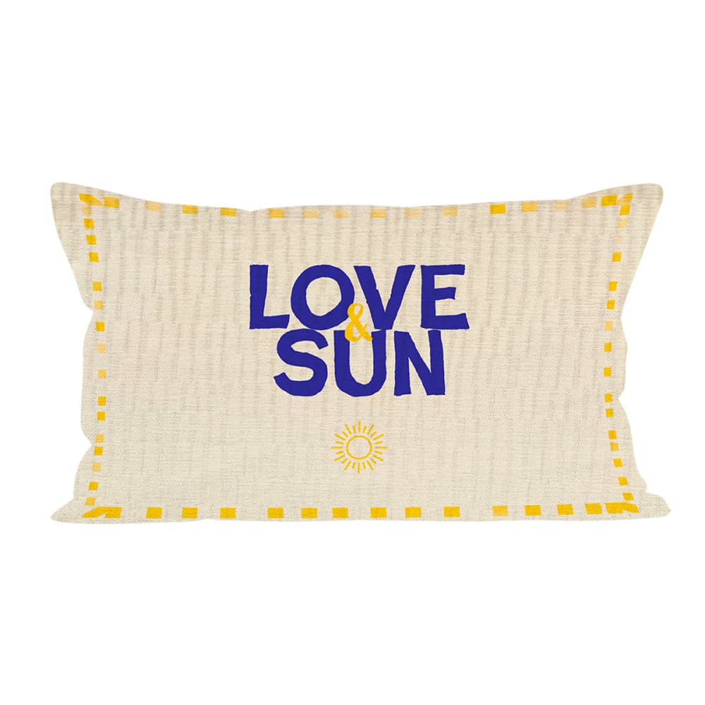 Coussin imprimé motif love&sun polyester bleu 40x67cm