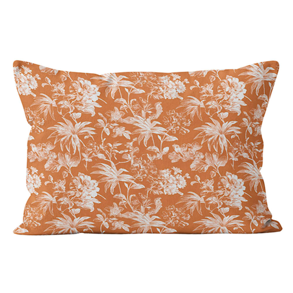 Coussin floral coton terracotta 40x60cm