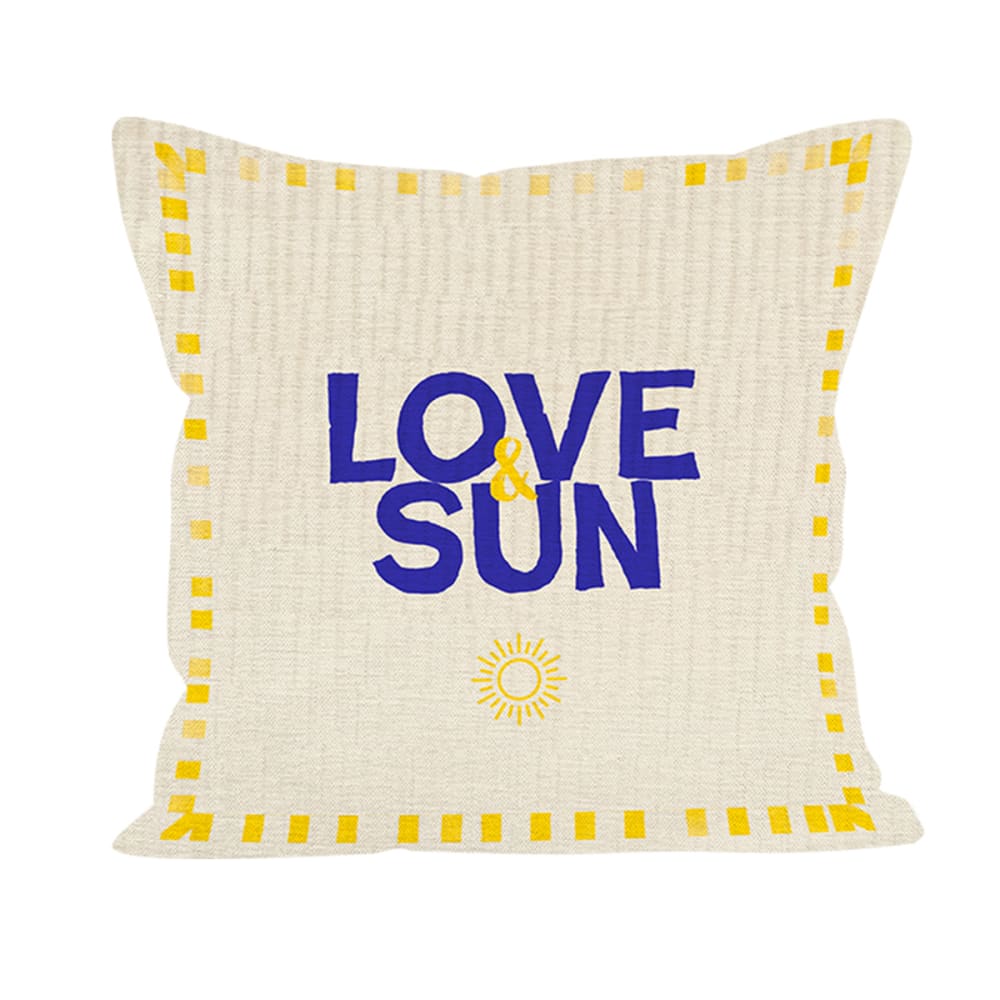 Coussin imprimé motif love&sun polyester bleu 40x40cm
