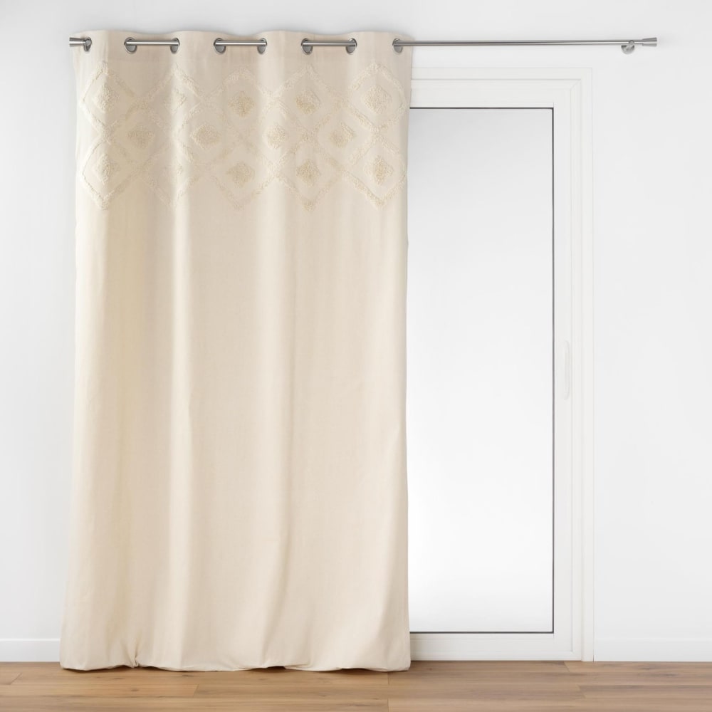 Douceur d'Intérieur Ecrufarbener dämpfender Vorhang mit getufteten Details style modern Beige Baumwolle