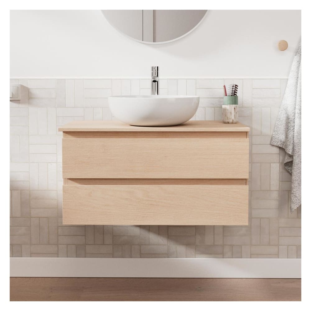 Ensemble meuble simple vasque  80 cm + vasque + robinet