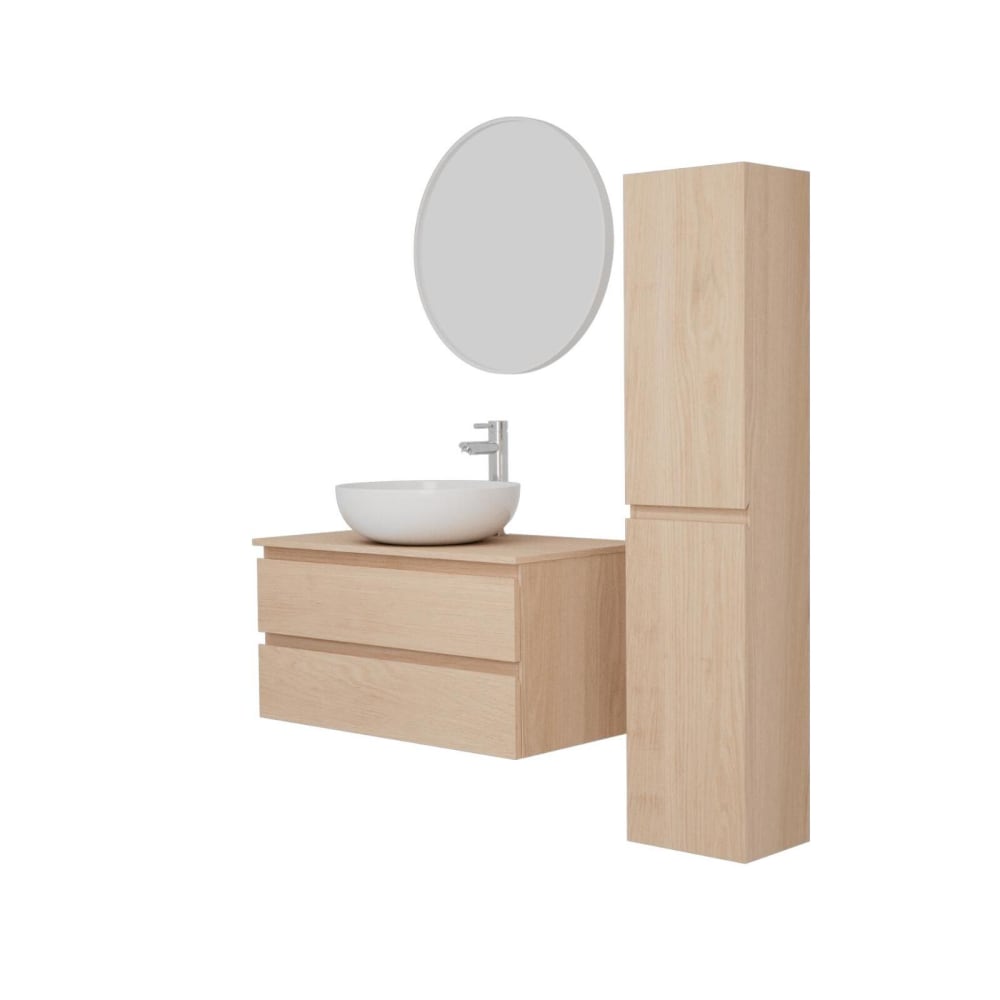 Ensemble meuble simple vasque 80cm +vasque+robinet+miroir+colonne
