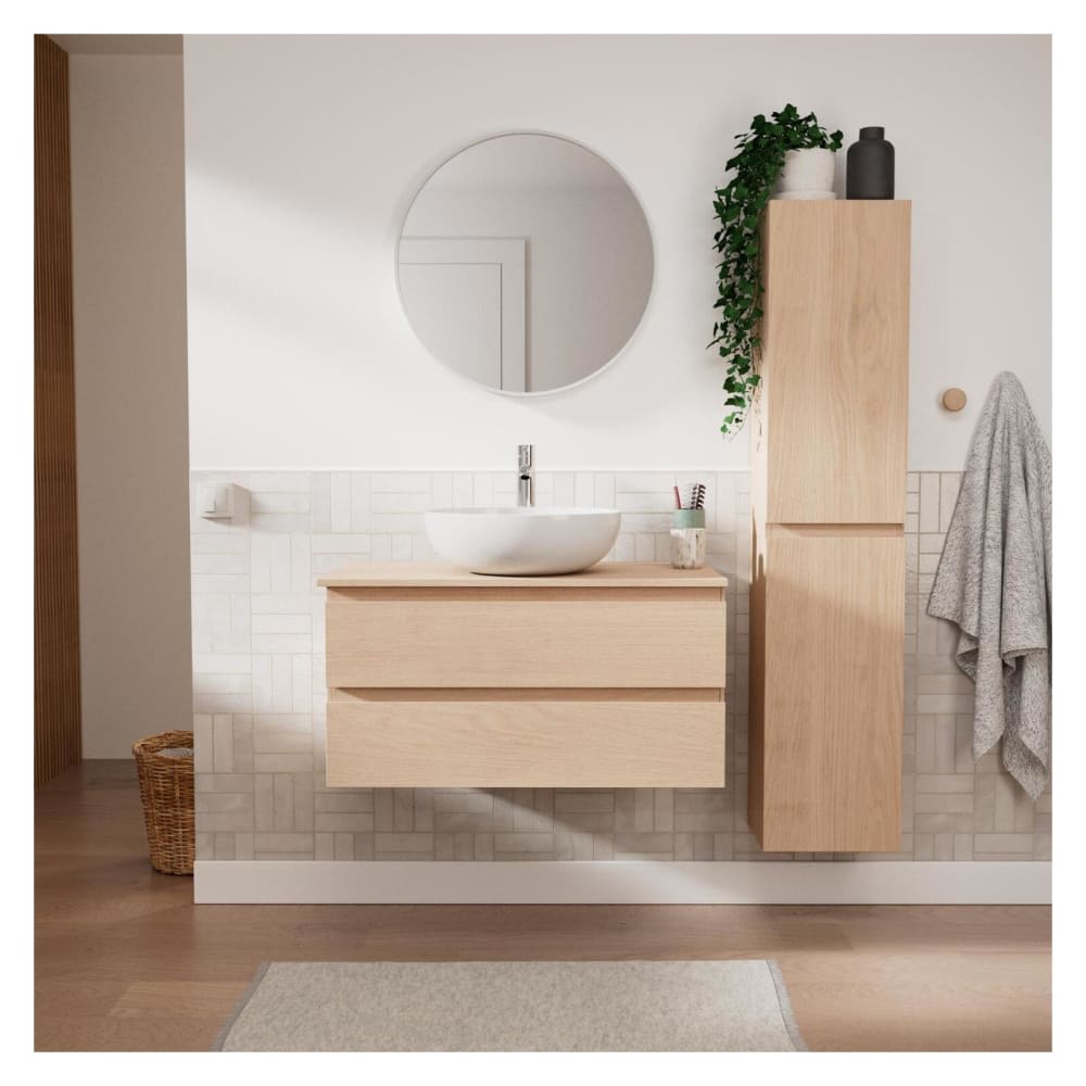 Ensemble meuble simple vasque 80cm +vasque+robinet+miroir+colonne