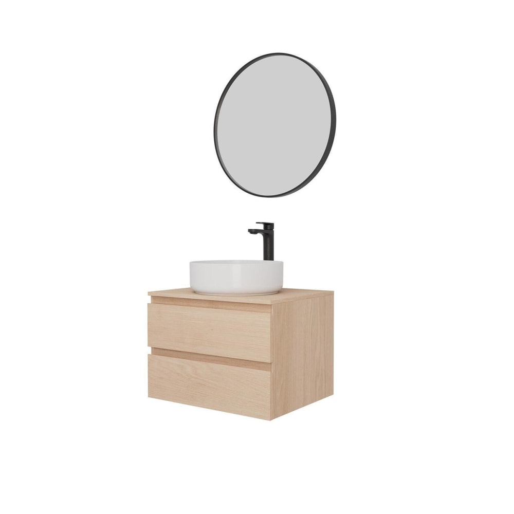 Ensemble meuble simple vasque  60 cm + vasque + robinet + miroir