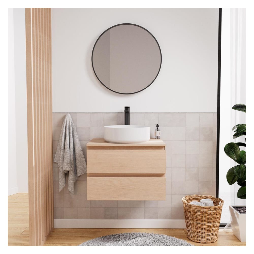 Ensemble meuble simple vasque  60 cm + vasque + robinet + miroir