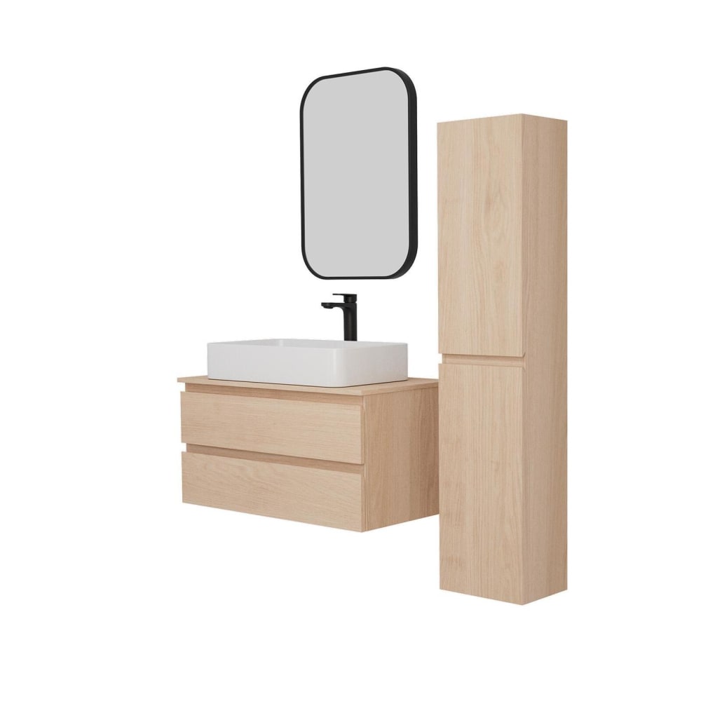 Ensemble meuble simple vasque 80cm +vasque+robinet+miroir+colonne