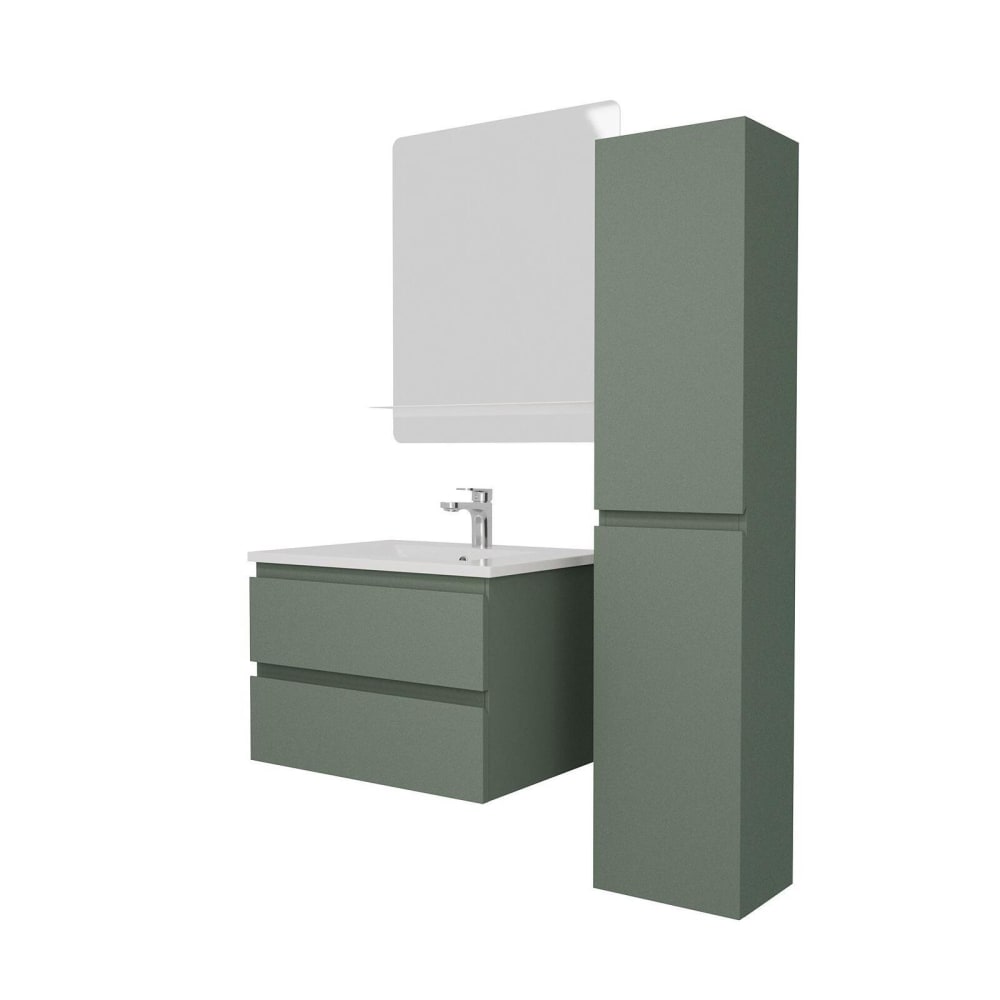 Ensemble meuble simple vasque  60 cm + robinet + miroir + Colonne