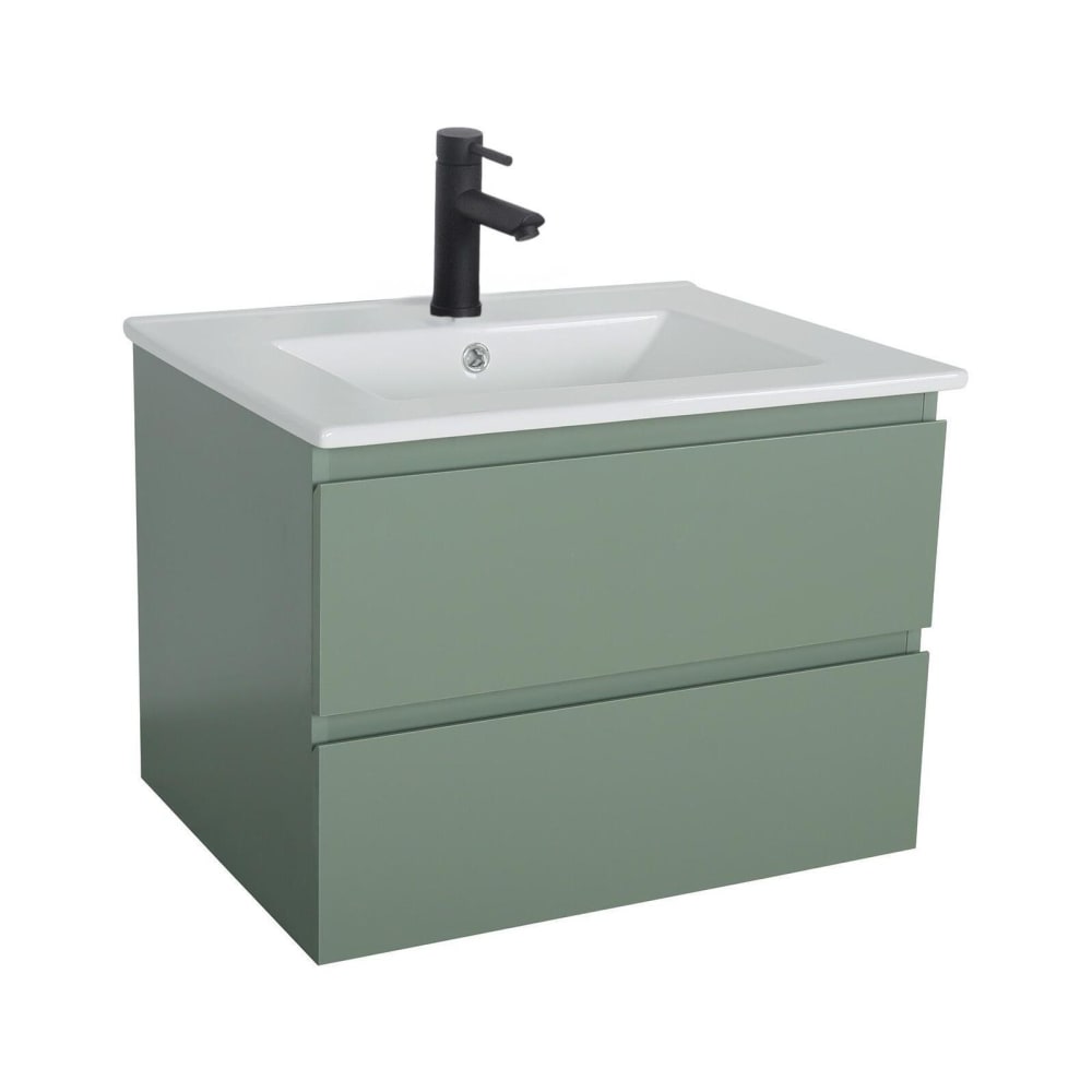 Ensemble simple vasque  60cm avec plan céramique et robinet noir