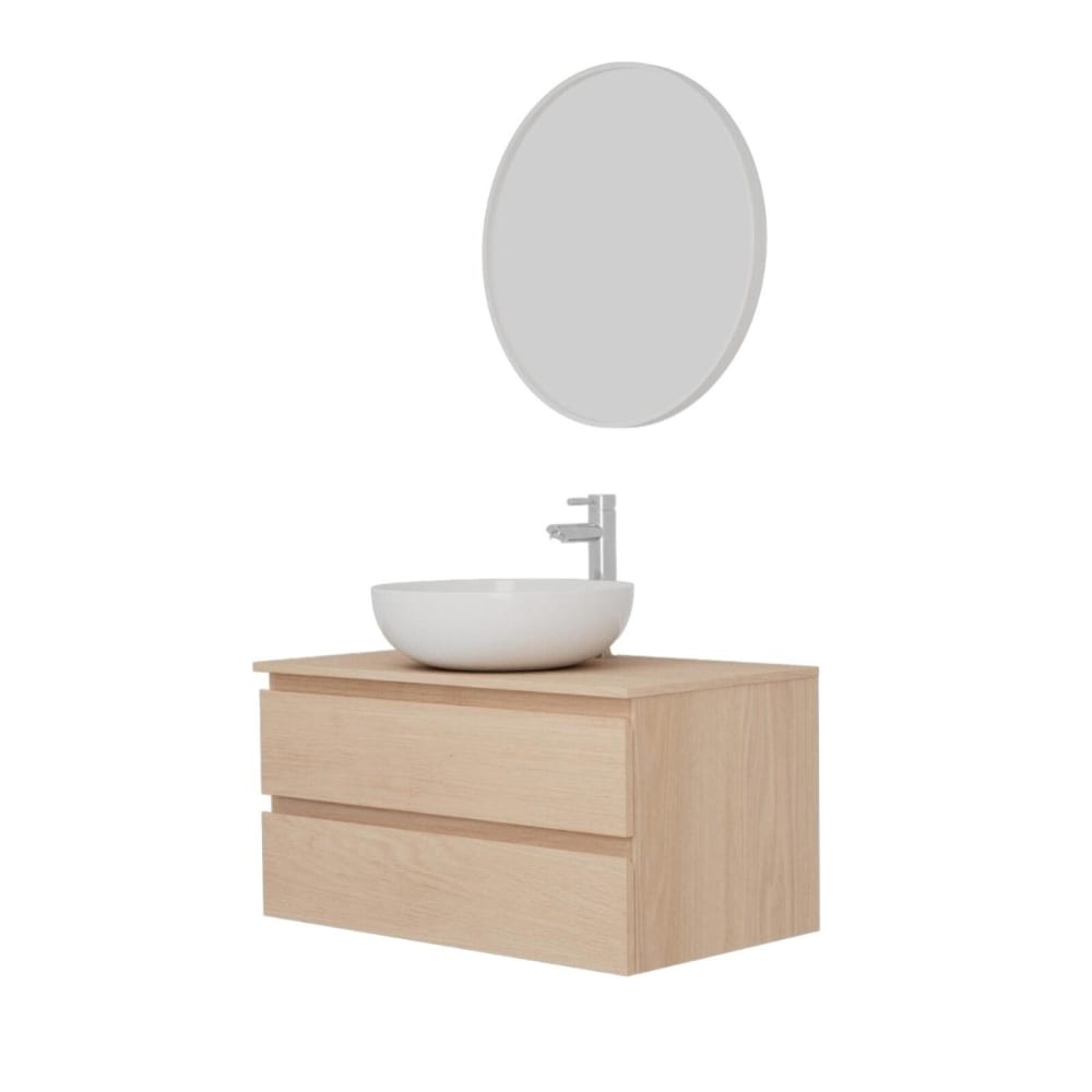 Ensemble meuble simple vasque  80 cm + vasque + robinet + miroir
