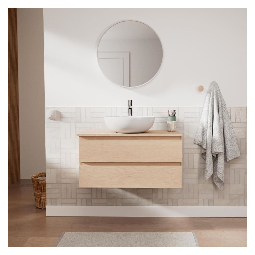 Ensemble meuble simple vasque  80 cm + vasque + robinet + miroir