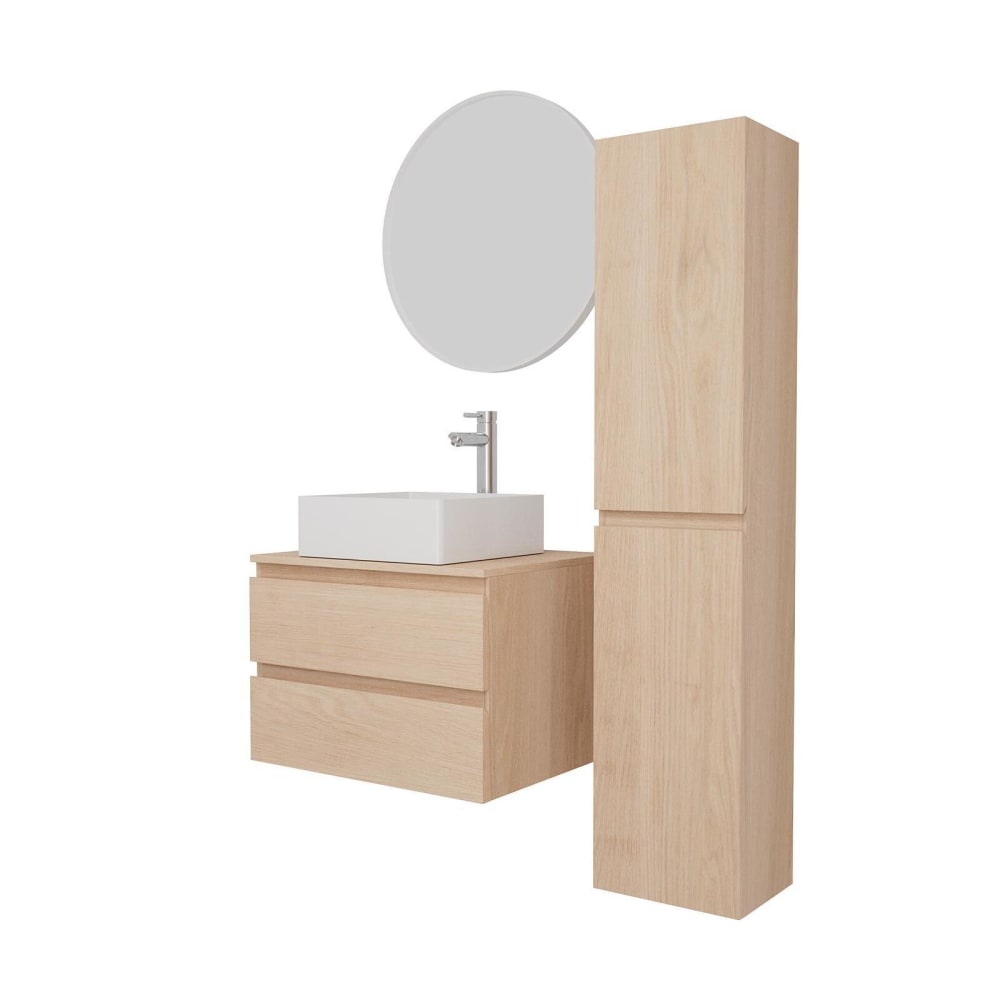 Ensemble meuble simple vasque 60cm +vasque+robinet+miroir+colonne